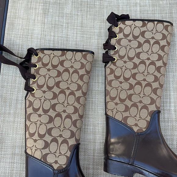Coach Tristee Classic Logo Signature Lace Up Lined Rain Boots - Picture 4 of 16